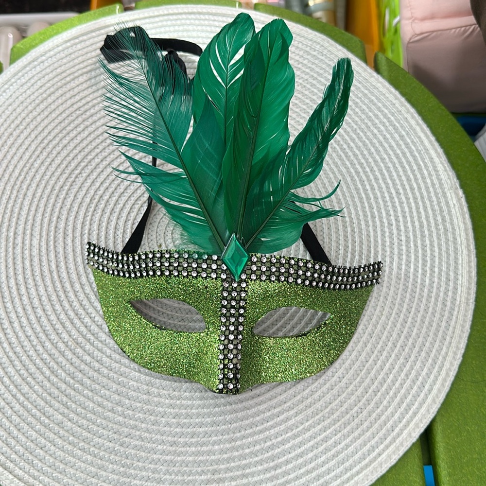 Feathered Glitter Masquerade Mask